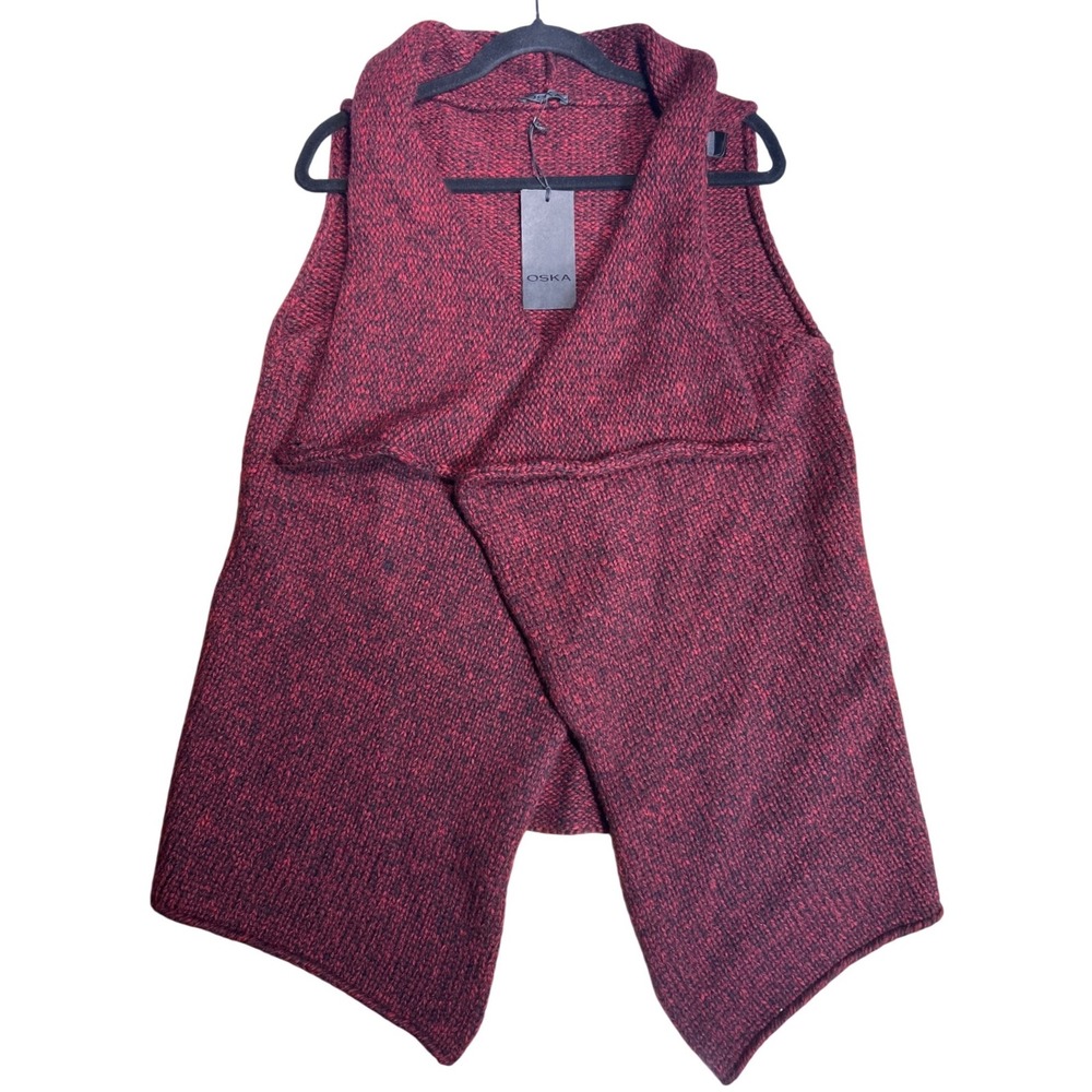 Oska Weste Ulaia Ruby Red Marl Knit Draped Vest Cardigan Size 3 (U.S. Large) NWT